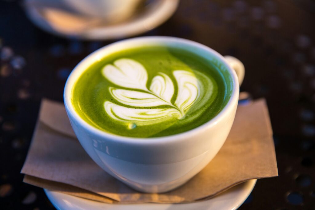Matcha tea that is known to have stress-reducing benefits.
